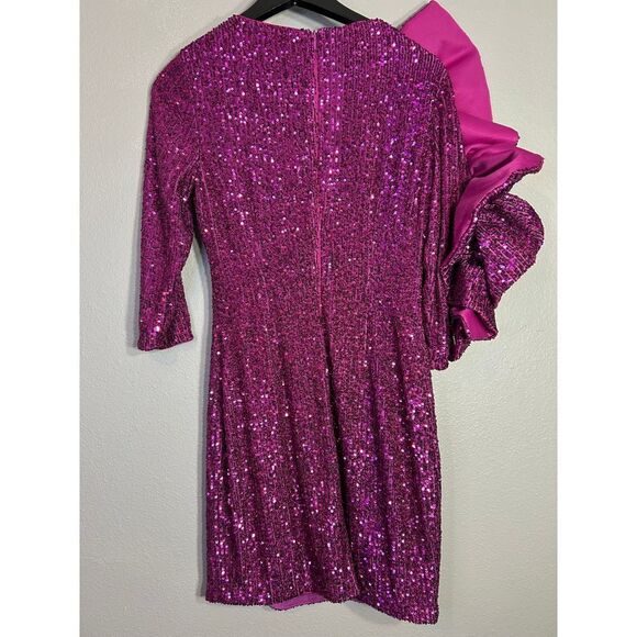 ONE33 Social Magenta Sequin Cocktail Dress Ruffle Detail Party Evening Formal - Picture 3 of 8